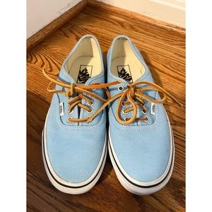 Blue Vans with Brown Leather Laces, Women’s 8.5